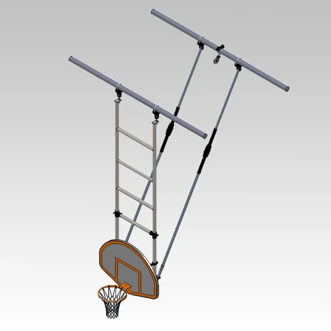Ceiling Suspended Backward Fold, Rear-Braced Backstop