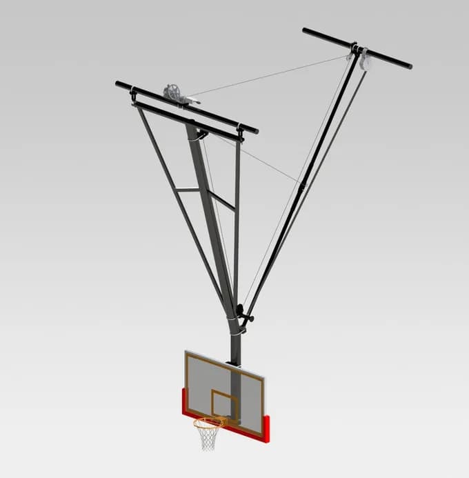 Ceiling Suspended Cambered Backward Fold, Rear-Braced Backstop
